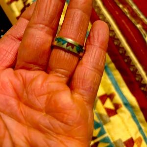 Sterling silver ring with turquoise and coral